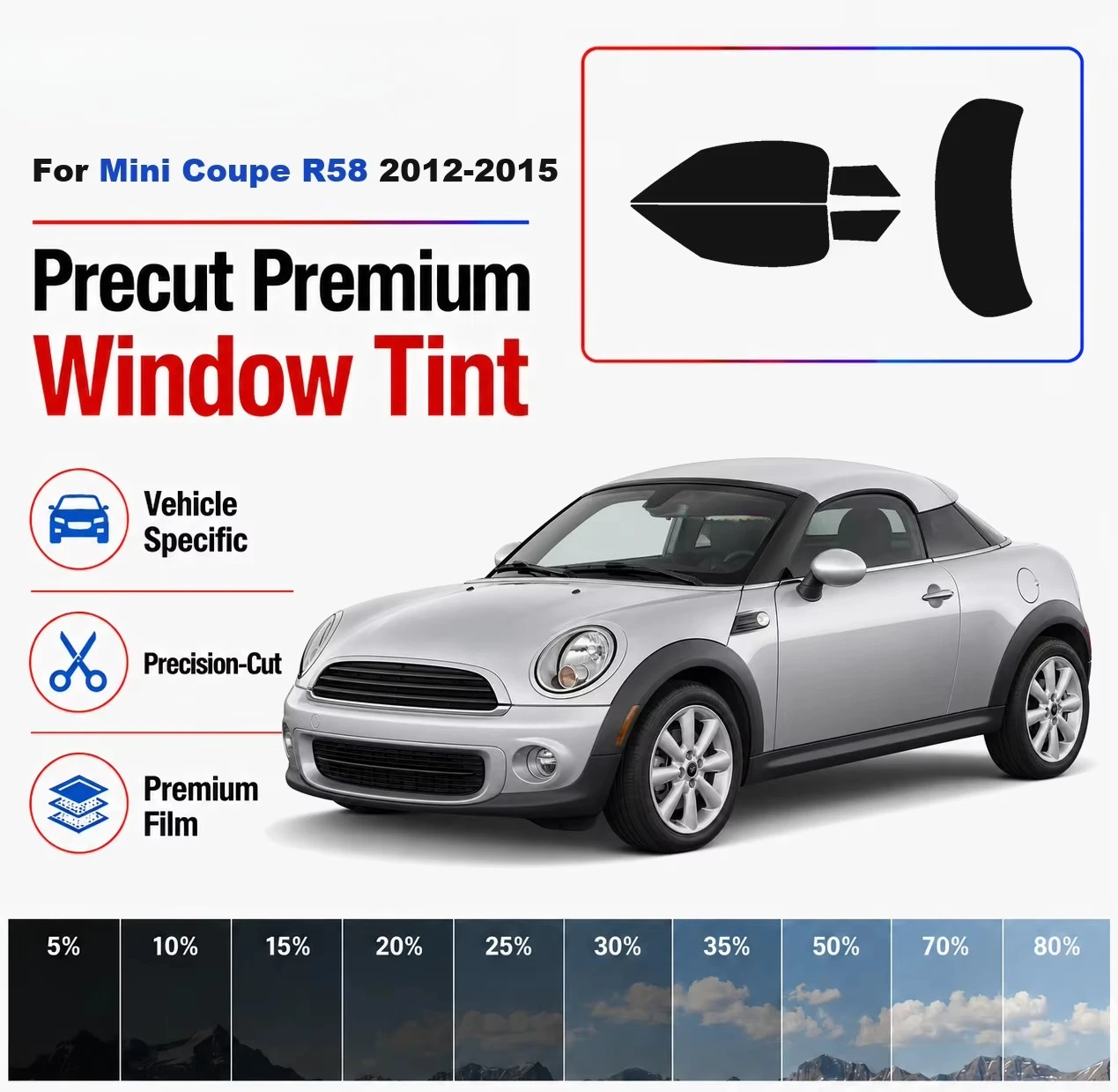 Premium Precut Window Tint Kit Front Rear Windows Rear Windshield For Mini Coupe R58 2012-2015 Complete Set Nano Ceramic Film