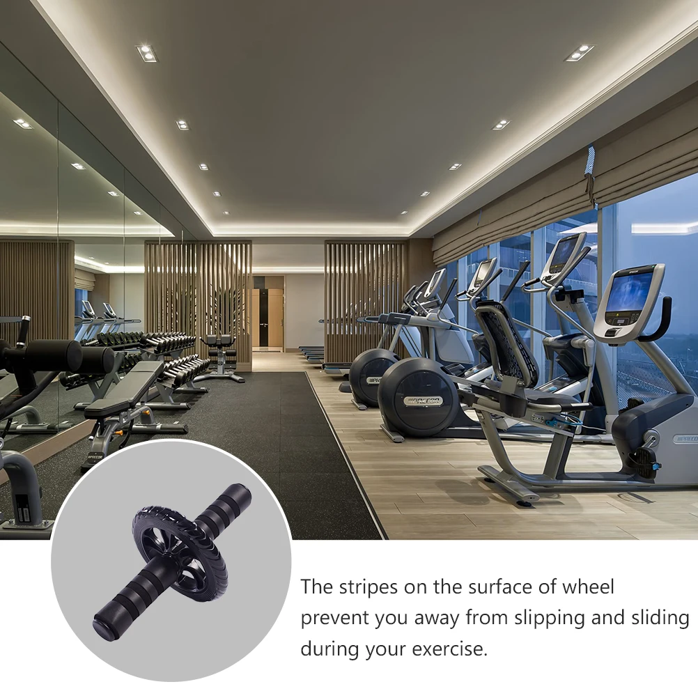 

Ab Roller Wheel Black PVC Steel Tube Non-Slip Handles Surface Stripes for Home Gym Abdominal Muscle Trainer Exercise Equipment