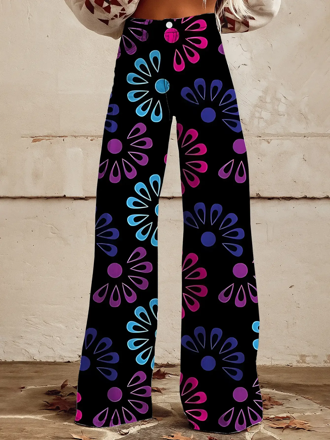 Vibrant Street Trendy Printed Loose Horn Imitation Jeans