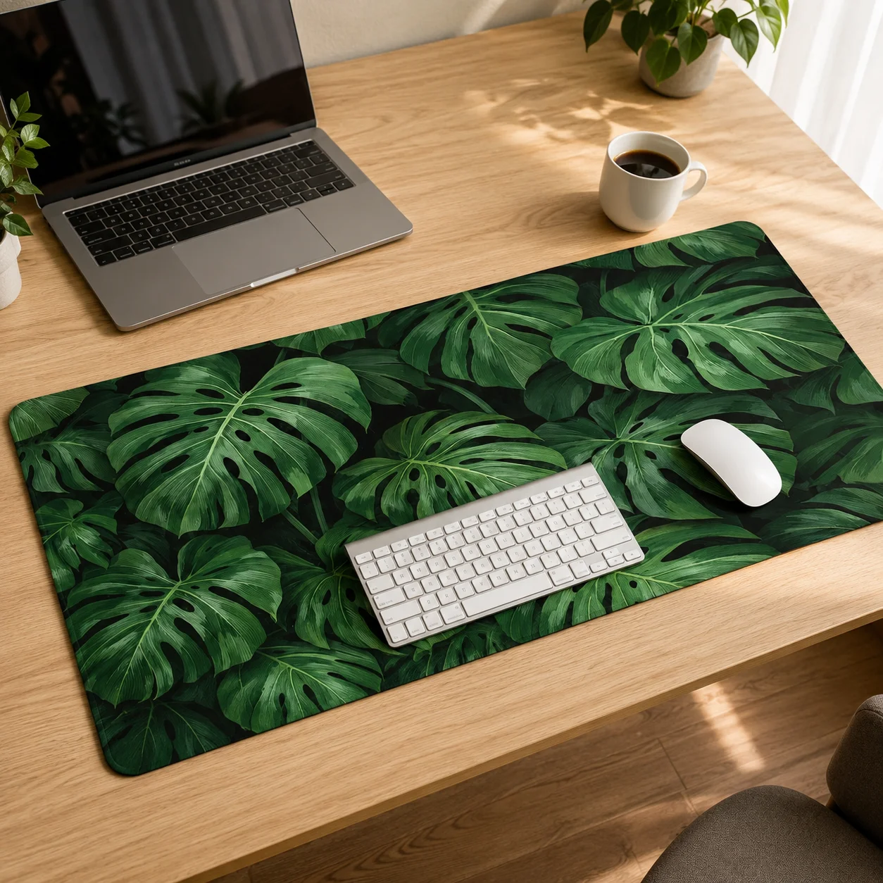 Коврик для мыши Green Monstera Deliciosa, игровой коврик для мыши XL, компьютерный коврик XXL, коврик для клавиатуры, нескользящий коврик из натурального каучука, коврики для мыши для ноутбуков