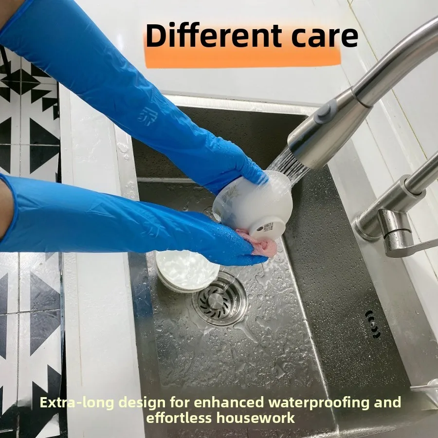 16 inch super long thickened disposable gloves nitrile rubber food dishwashing hair oil proof baking slaughter aquaculture