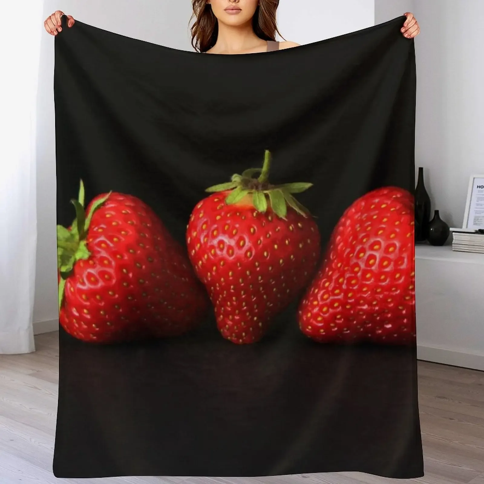 

Three Strawberries On Black Throw Blanket Sofa Quilt Thermal Luxury Designer cosplay anime Blankets