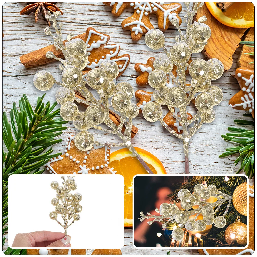 

12 Pcs Stem Outdoor Christmas Decorations Glitter Sticks Party Picks Berries Stems