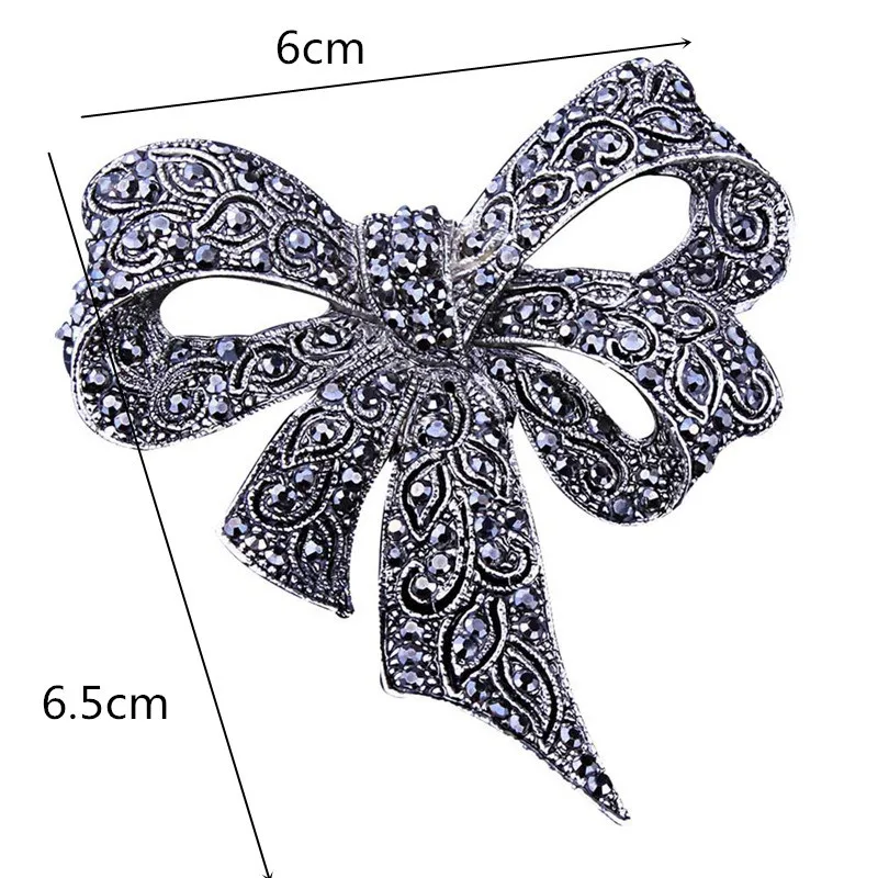 TRPOPSYN Blue Rhinestone Bowknot Brooches For Women Vitage Metal Flower Weddings Party Office Brooch Pins Gifts