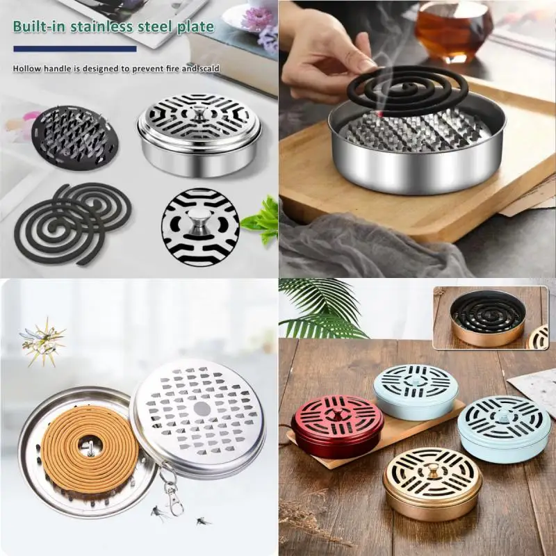 

Portable Stainless Steel Round Rack Plate Modern Spiral Cover Mosquito Coil Holder Tray Incense Insect Repellen Candle Holder