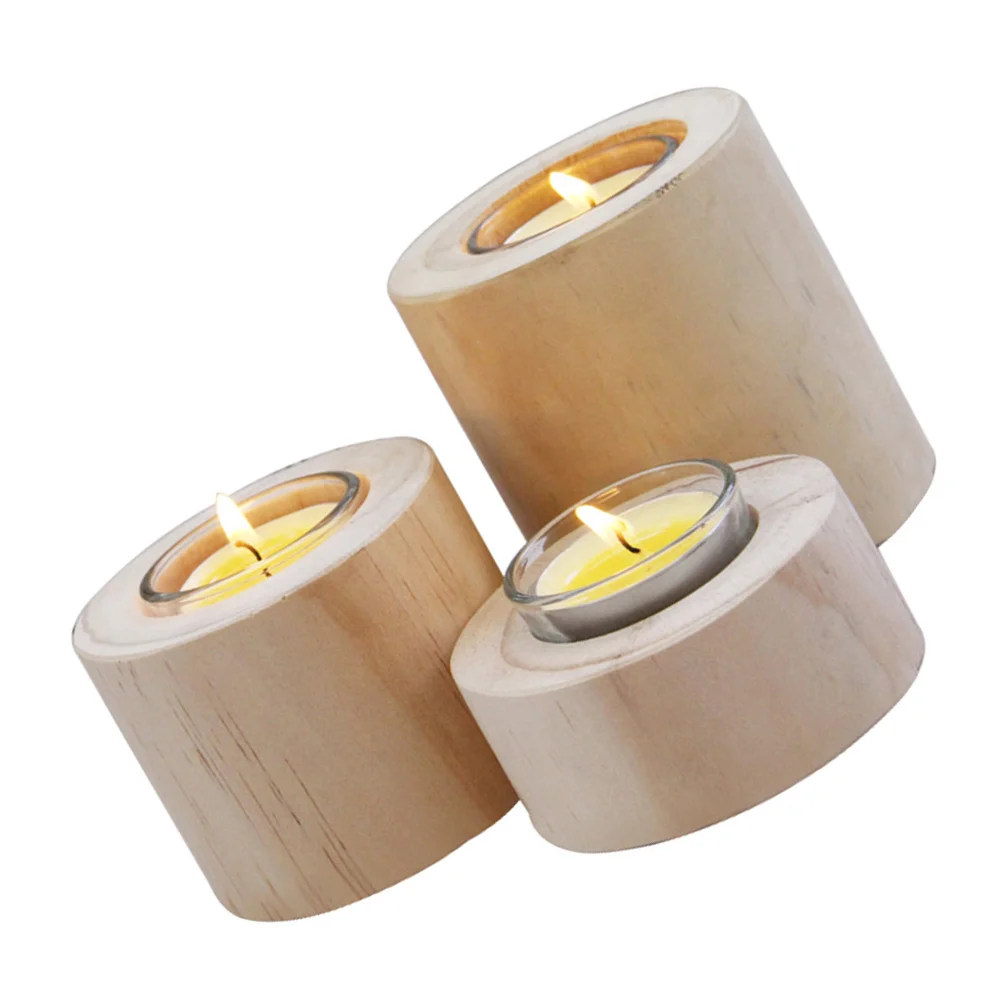 

3Pcs Wooden Holder Solid Wood Candlestick Stand for Home Decoration Romantic Dinner Table Stands Tea Light Holders