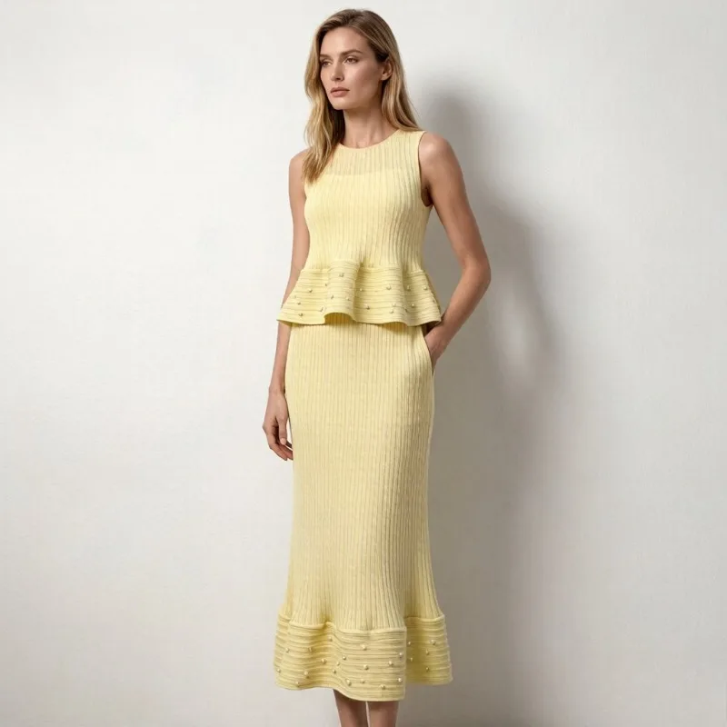 

Miyake Pleated Skirt Set Plisse Women 2026 Summer New Solid Color Elegant Evening Dress Pleats Spring Vest Top Women's Dress