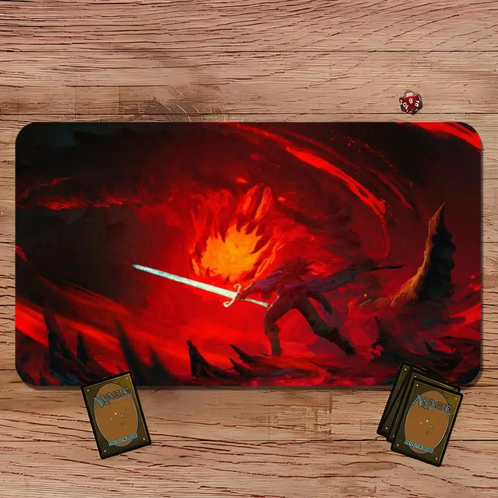Red Vortex Swordsman Mouse Pad Card Playmat Stitched with Magic Zones Tabletop for MTG/TCG Card Battle Commander Gaming Mat