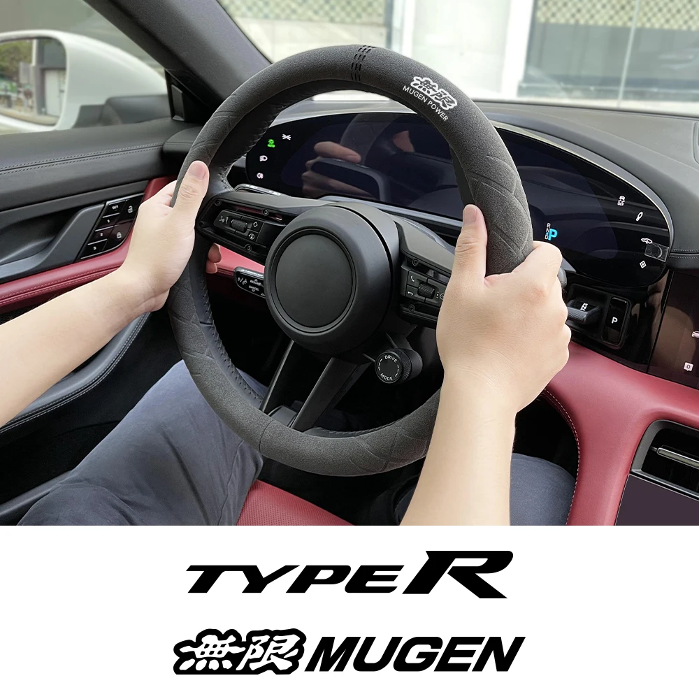 For Honda Civic Fk2 Fk7 Fit ek Mugen Fk8 TypeR Accord Crv Suede Car Steering Wheel Cover Anti-Slip Auto Steering Wheel Cover