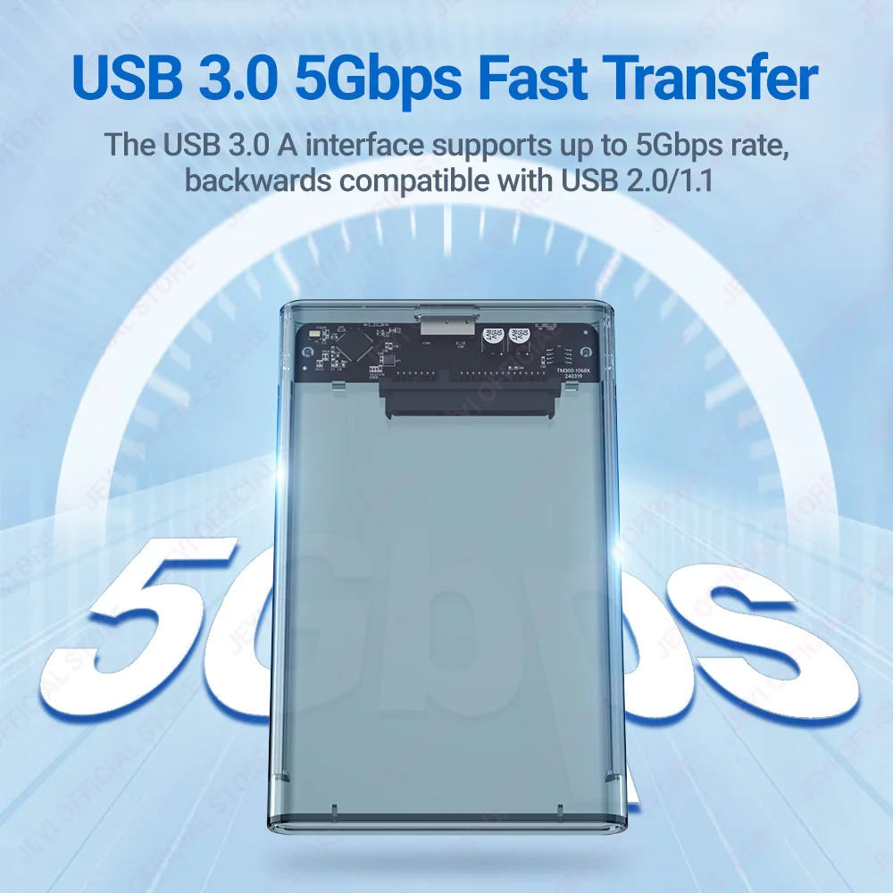 JEYI 2.5 Inch HDD Enclosure with USB3.0 5Gbps Tool Free SSD Enclosure External HDD Adapter for 7-9.5MM 2.5