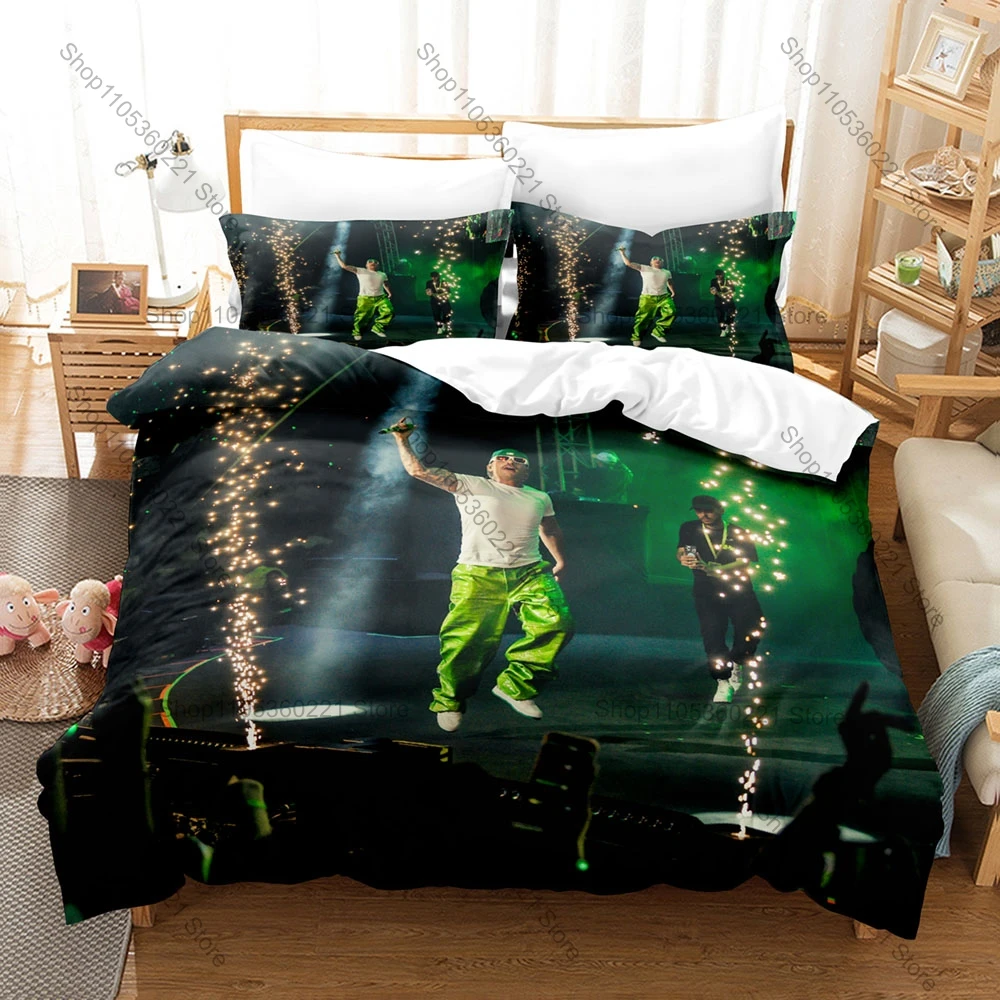 Ferxxo Feid Colombian Reggaeton Star Green Ghost Graffiti HD Print Bedding Set Duvet Cover + 2 Pillowcases Teen Latin Room Decor