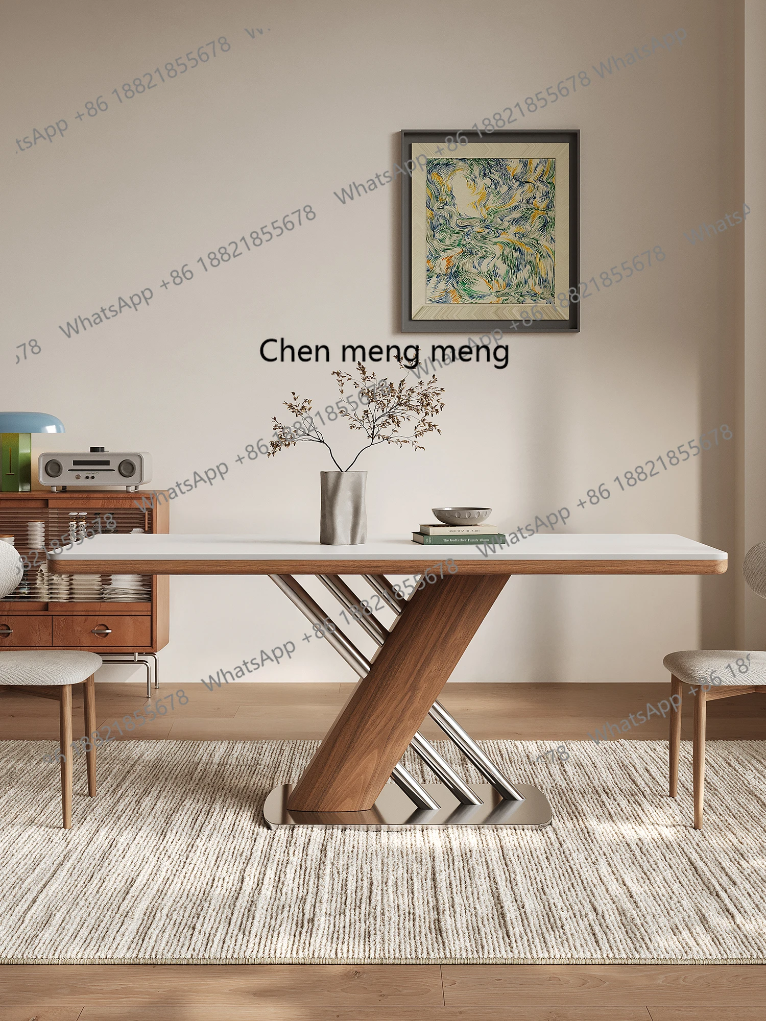 

Slate dining table light luxury modern simple home dining table high sense solid wood dining table 2025 new