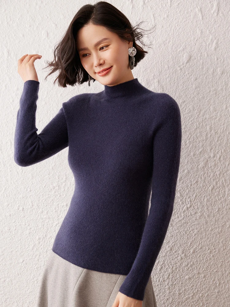 2026 New Autumn Winter Women's Cashmere Mock-neck Pullovers 100% Cashmere Knitwear Sweater Warm Soft Slimming Clothing Top - view 2