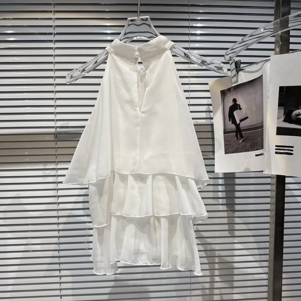 Girls Shirt Korean Fashion Chiffon Neck Hanging Vest Tank Top Summer Shirt New Children's Clothing
