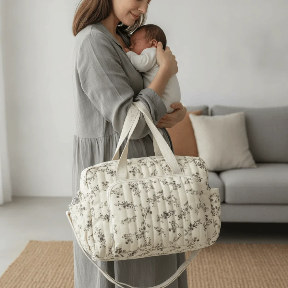 Durable Cartoon Diaper Organizer Large Capacity Lightweight Cotton Handbag Foldable Soft-touch Stroller Hanging Pack Toddler