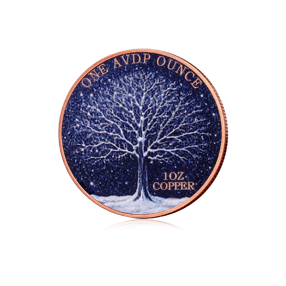 1oz .999 Fine Copper Coin Winter Maple Leaf Snow Tree with Tiny Shimmer Flecks Commemorative Coin Collectible Bullion Gift