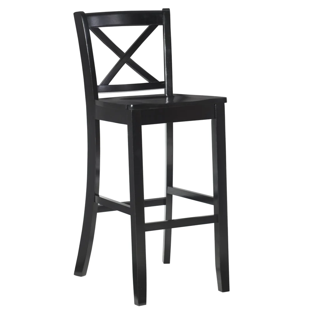 30 Inch Cross Back Bar Stool Indoor Solid Wood Sturdy Kitchen Dining Counter Height Comfortable Footrest Support Easy Assembly