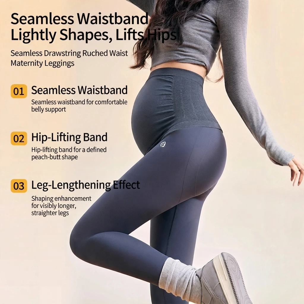 Maternity Leggings High Waist Belly Support Hip Lift Nine Point Pants Women Plus Size Elegant Commute Nylon Stretch