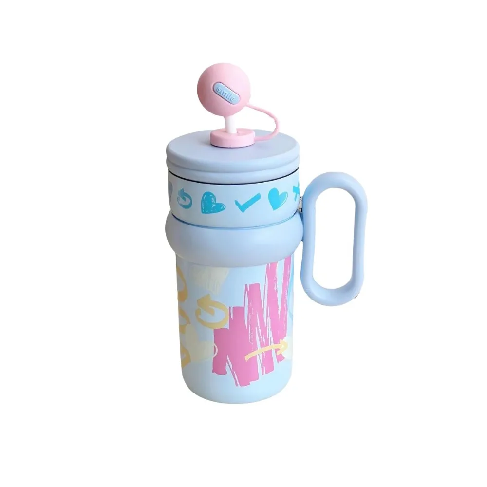 

Practical Stainless Steel Thermal Water Bottle Cute Large Capacity Thermos Bottle 540ML with Straw Thermos Cup School