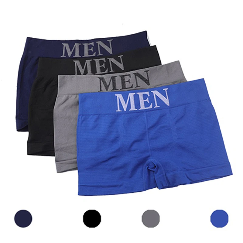 3 buah/lot celana dalam Boxer untuk pria, celana dalam Boxer tembus udara warna hitam biru untuk pria