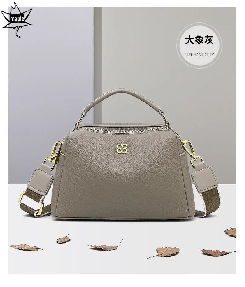 Elegant Brand Designer Genuine Cow Leather Messenger Bags Fashion Beige Color Flap Shoulder Handbag Female Cowhide Crossbody