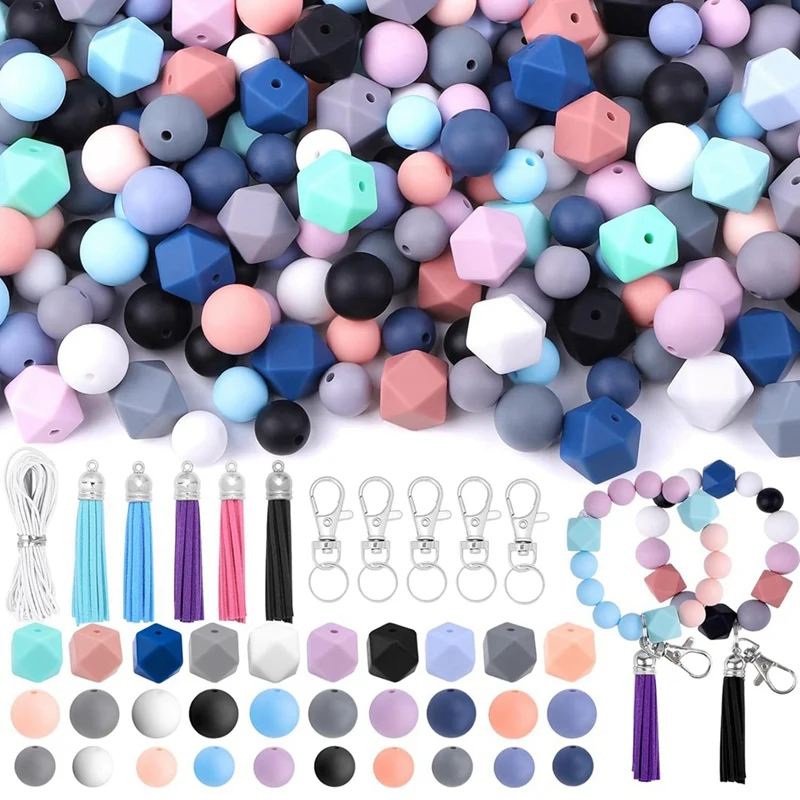 121 PCS Silicone Beads For Keychain Making Kit, Beads Multicolor Bulk Silicone Loose Beads For DIY Necklace Bracelet