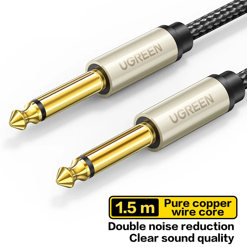아연 합금 하우징과 나일론 브레이드 케이블이 포함된 UGREEN 6.5mm 악기 케이블(남성-남성)