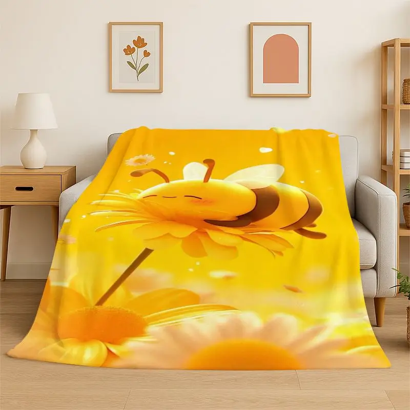 Cartoon Bee HoneyBee Cute Insect Flannel Blanket Soft Throw Blanket for Bedroom Living Room Bed Travel Camping Picnic Nap Cover