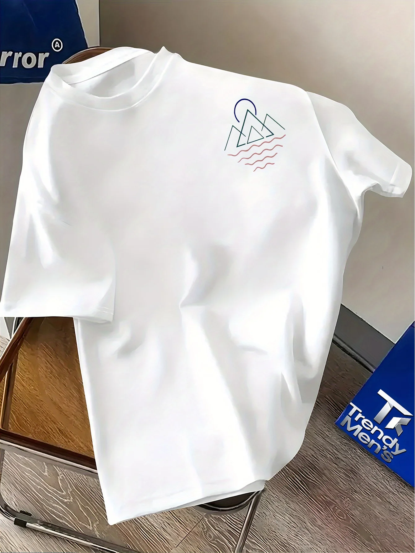 Men's Light Blue T-Shirt - Mountain Wave Graphic Tee with Passenger Design Breathable Summer Shirt for Travel Hiking Beach Tee