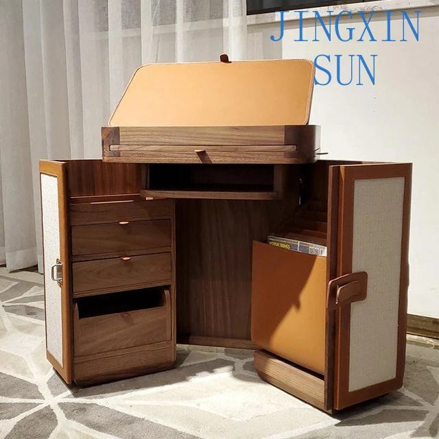 Solid wood multi-functional folding desk modern simple luxury villa study high-end bookcase