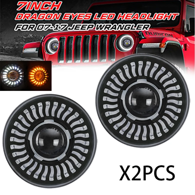 

2x 7'' Round Black LED Headlight High Low Beam H4-H13 150W 50000Lm 6000K Compatible with Jeep Wrangler JK TJ LJ CJ Hummber