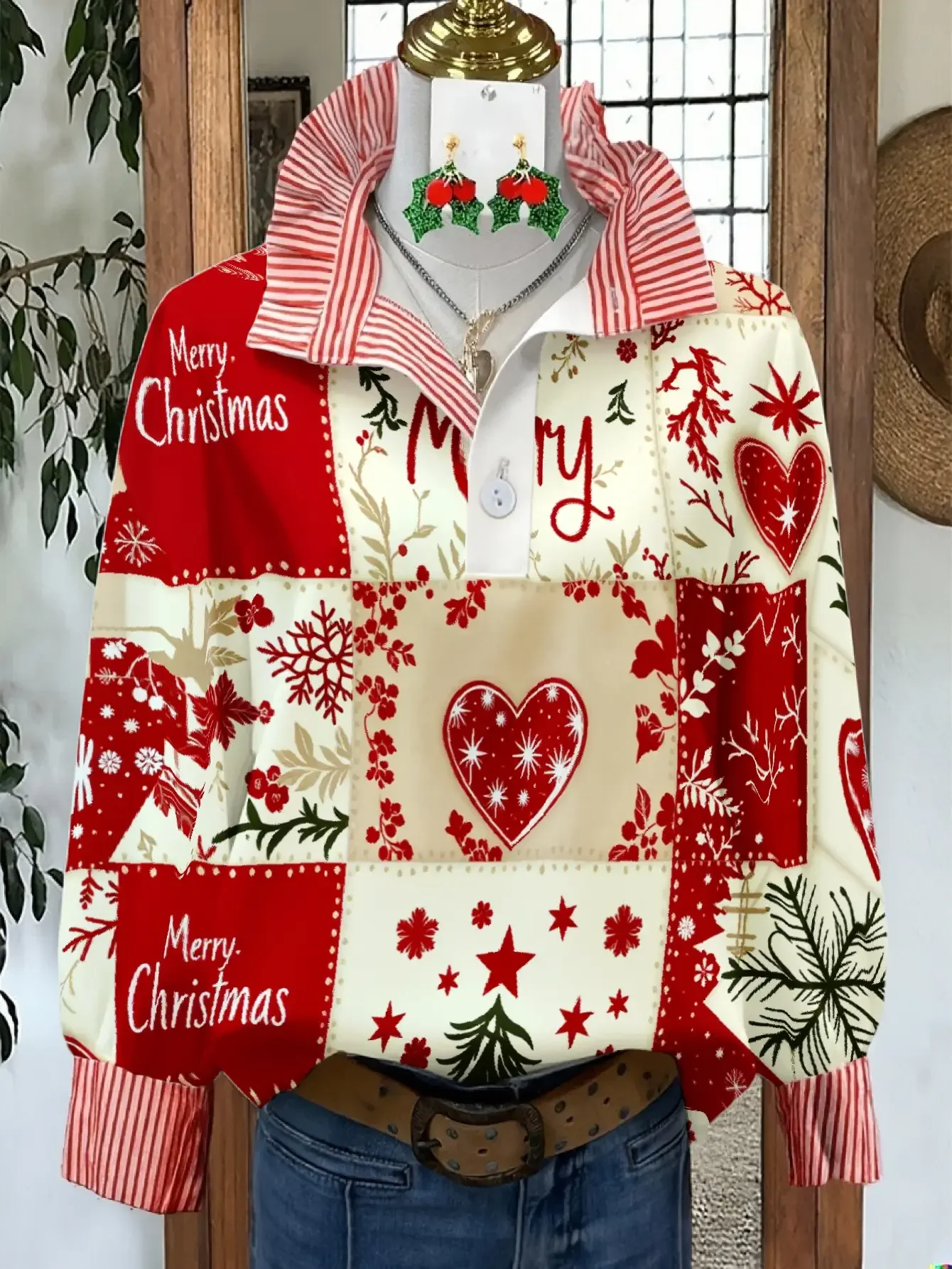 2026 Women's Spring and Autumn Winter Collection Women's Stand up Collar Long Sleeve Shirt,  Christmas Gift