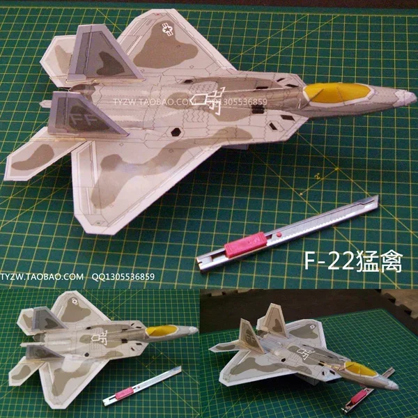 F22 Raptor Stealth Fighter Aircraft Military Dimensional Paper Model Toy Simple Version