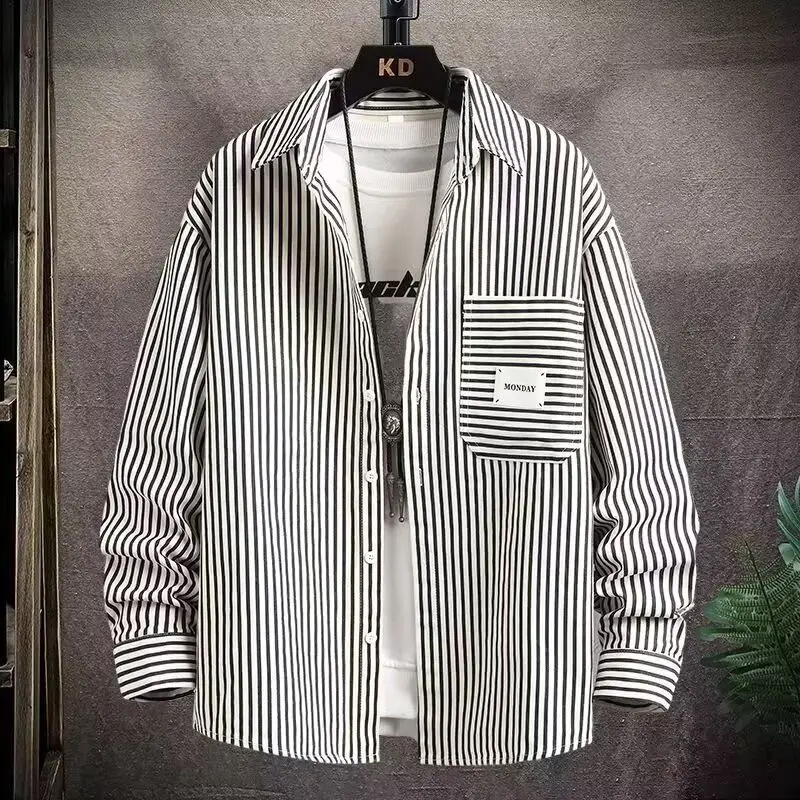 

Loose Casual Men's Shirt New Autumn Fashion Versatile Outerwear Standard Fit Long Sleeve Pure Color Button up for Teen Boys