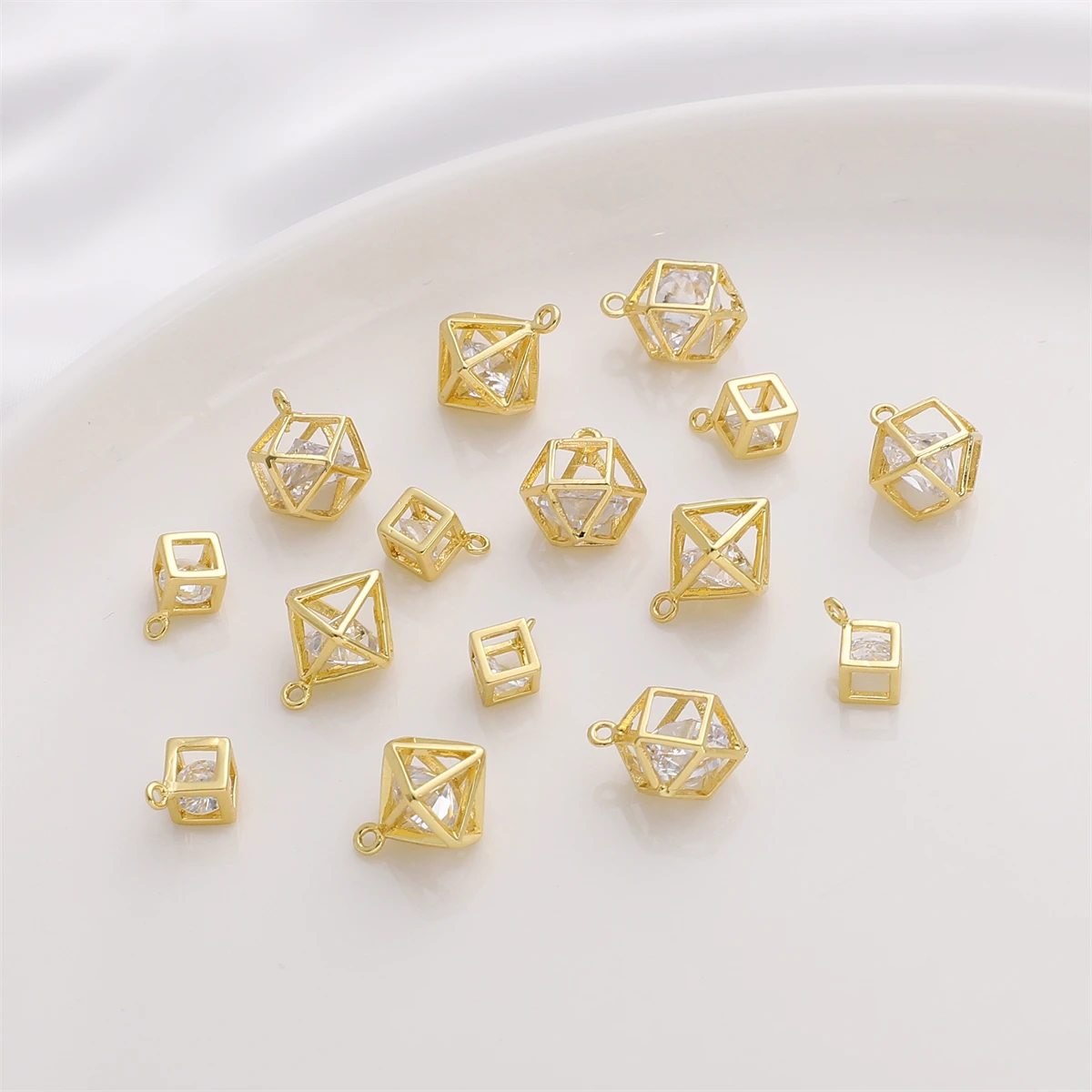 1pc 14K Gold Plated Brass with Zircon Square Geometry Charm Pendants For Women's Necklace Earring DIY Jewelry Making Findings