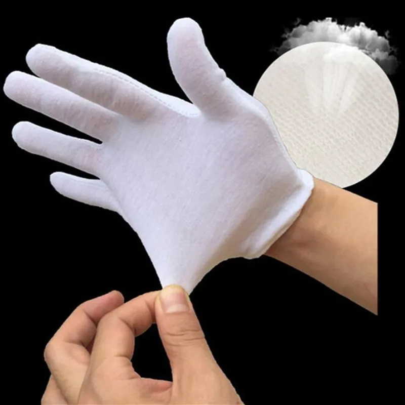 12Pairs/pack White Cotton Inspection Work Gloves Women Men Household Gloves Coin Jewelry Lightweight Gloves Serving/Waiters