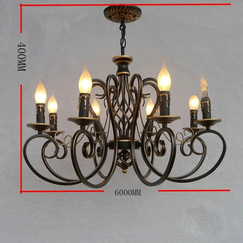Antique Iron LED Ceiling Chandelier E14 Bulb Compatible Suspension Light for Living Room Bedroom Home