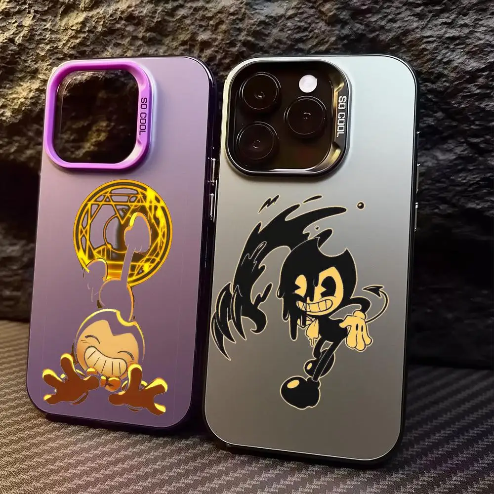 Funda para Teléfono B-Bendy and the Ink Machine para iPhone 17/16/15/14/13/12/11 Pro Max, Funda de TPU Plateada de Lujo, Resistente a Impactos y Arañazos