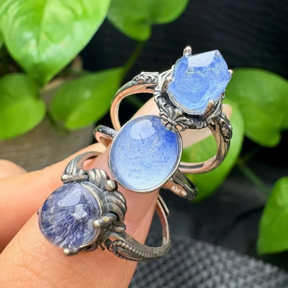 Natural Dumortierite Crystal Ring for Women Yoga Reiki Healing Fengshui Stretching Jewelry Gift - Single Piece