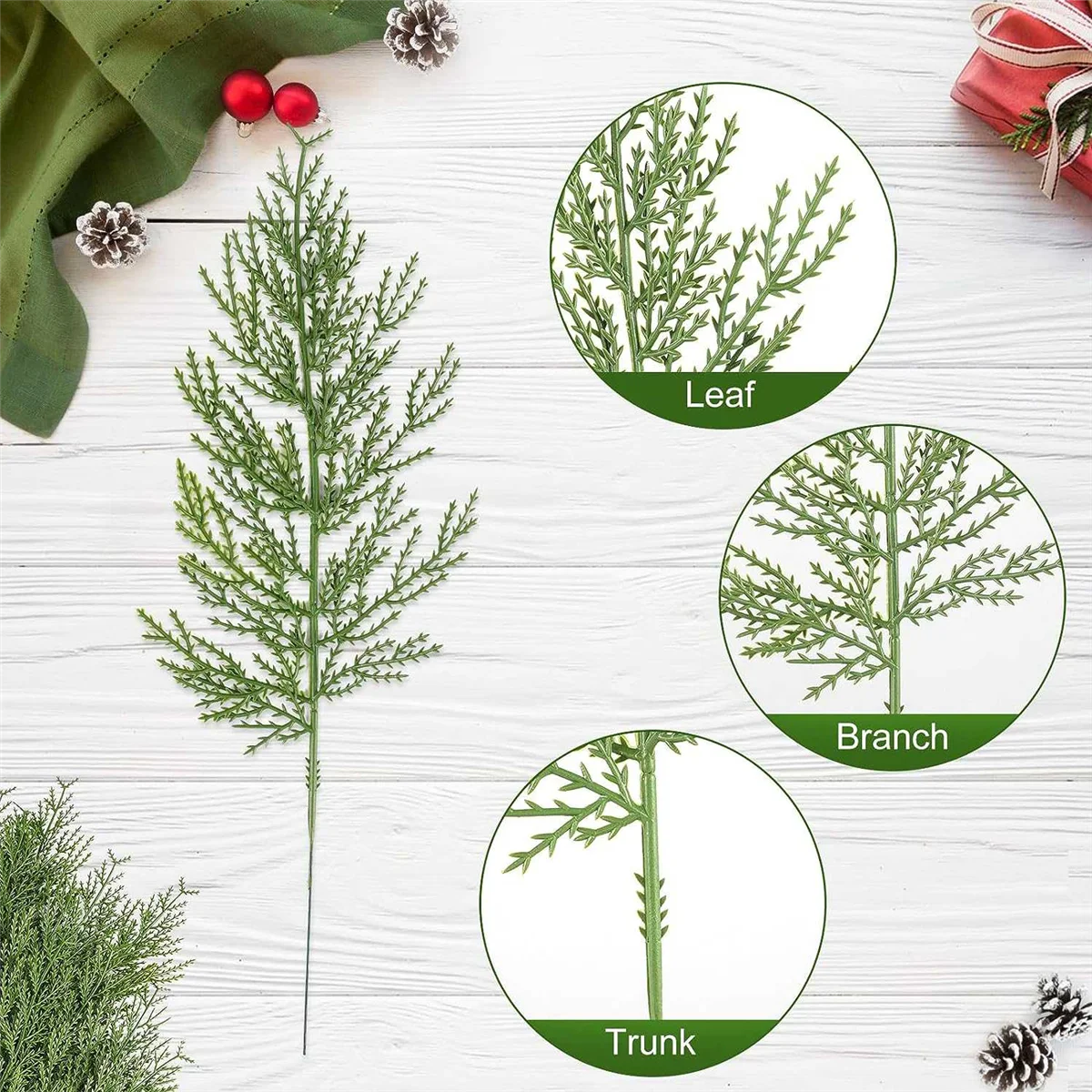 40 Pcs Artificial Sprigs Faux Branches Cypress Stems Pine Picks Plastic Greenery Christmas DIY