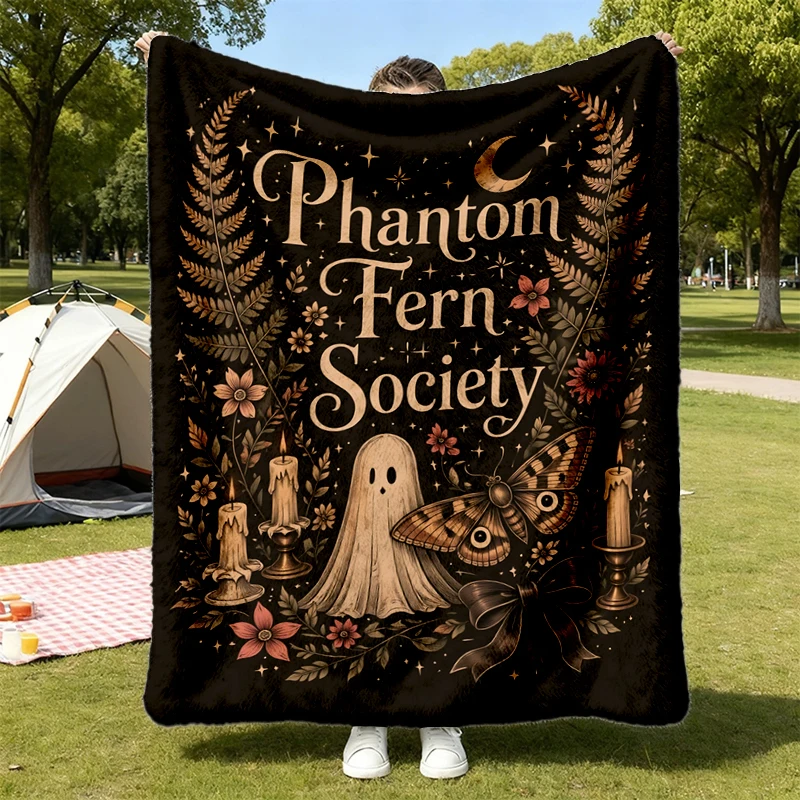 Phantom Fern Society Warm Blanket,  Halloween Soft Blanket, Botanical Ghost Fern Comfy Blanket, Whimsigoth