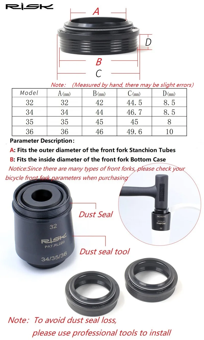 Mountain Bike Fork Suspension Dust Seal 32mm 34mm 35mm 36mm Stanchion Tube Wiper Oil Seal Compatible Rockshox/Fox/Sr Suntour