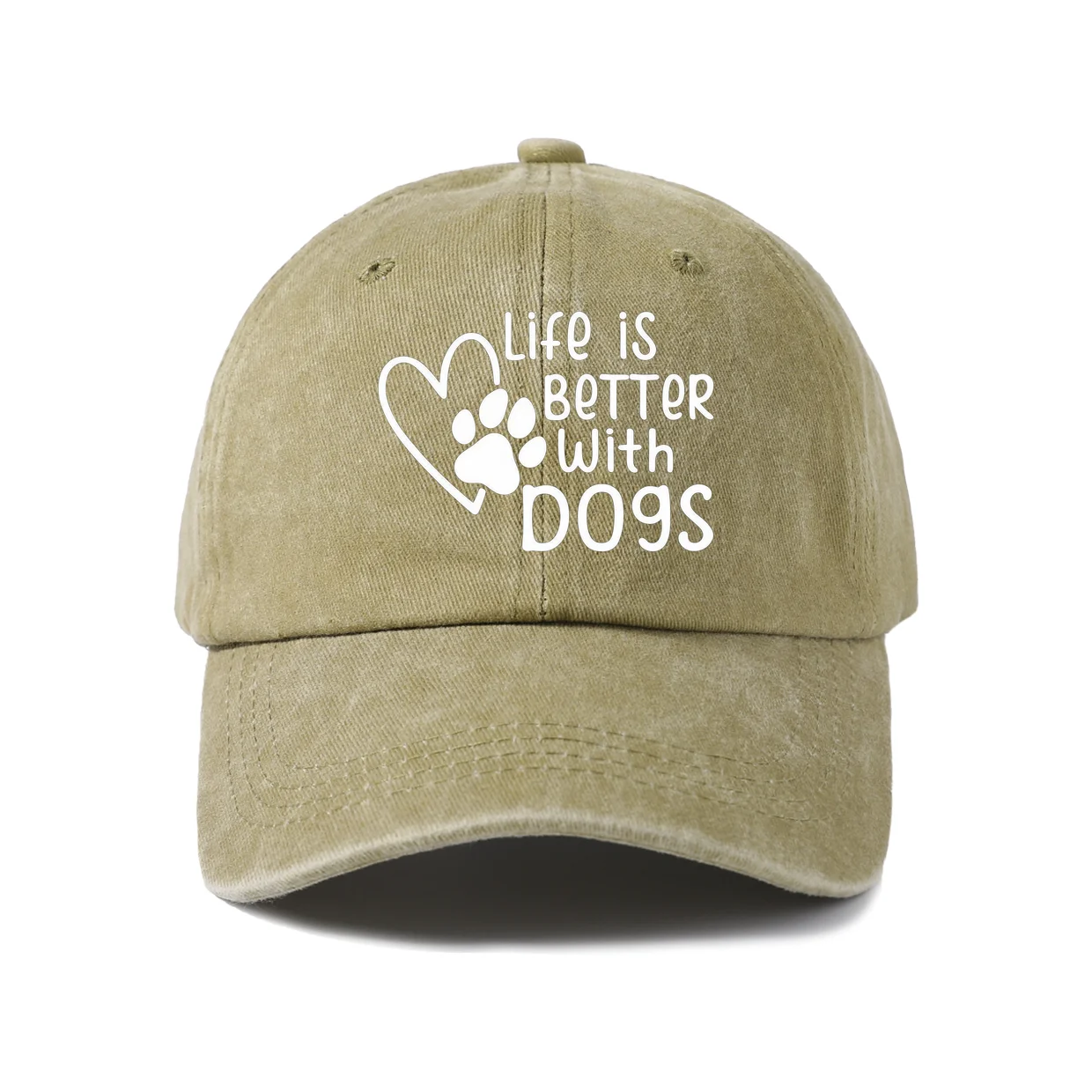 Life Is Better With Dogs Graphic Vintage Washed Baseball Cap, Adjustable Unisex Dad Hat for Men and Women