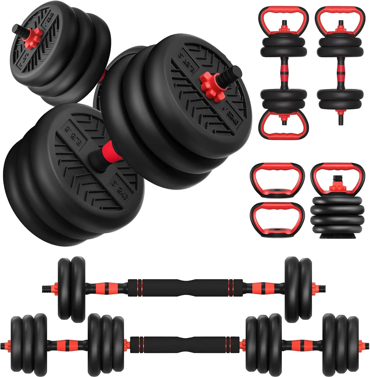 

Adjustable Dumbbell Set 20-80lbs, 4-in-1 Free Weights for Home Gym, Barbell Kettlebell Push Up Stand for Women Men