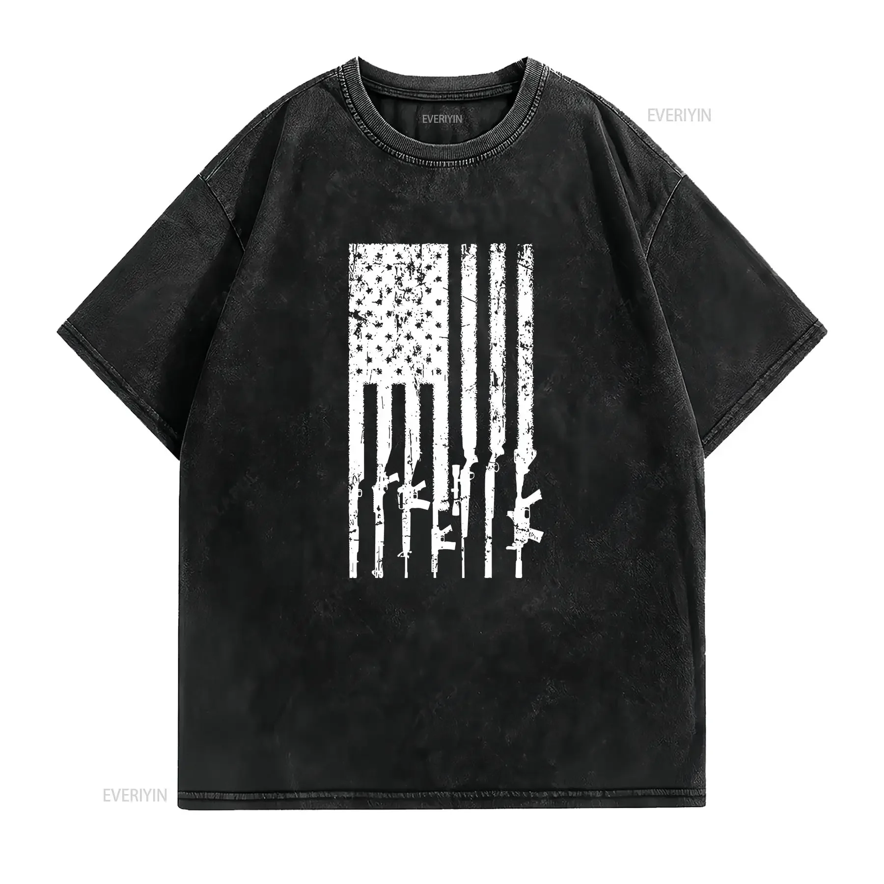 USA Patriotic T Shirt Gun Rifles Flag 2nd Amendment Pro s vintage Washed Soft Breathable Unisex Slightly homme Comfortable