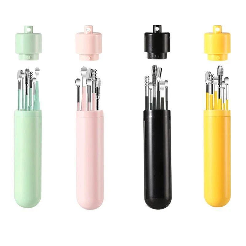 6 Set Ear Wax Removal Tool Set with Storage Tube Kit Ear Spoons Ear Picks Curette Ear Wax Remover Tool Earwax Cleaning Supplies