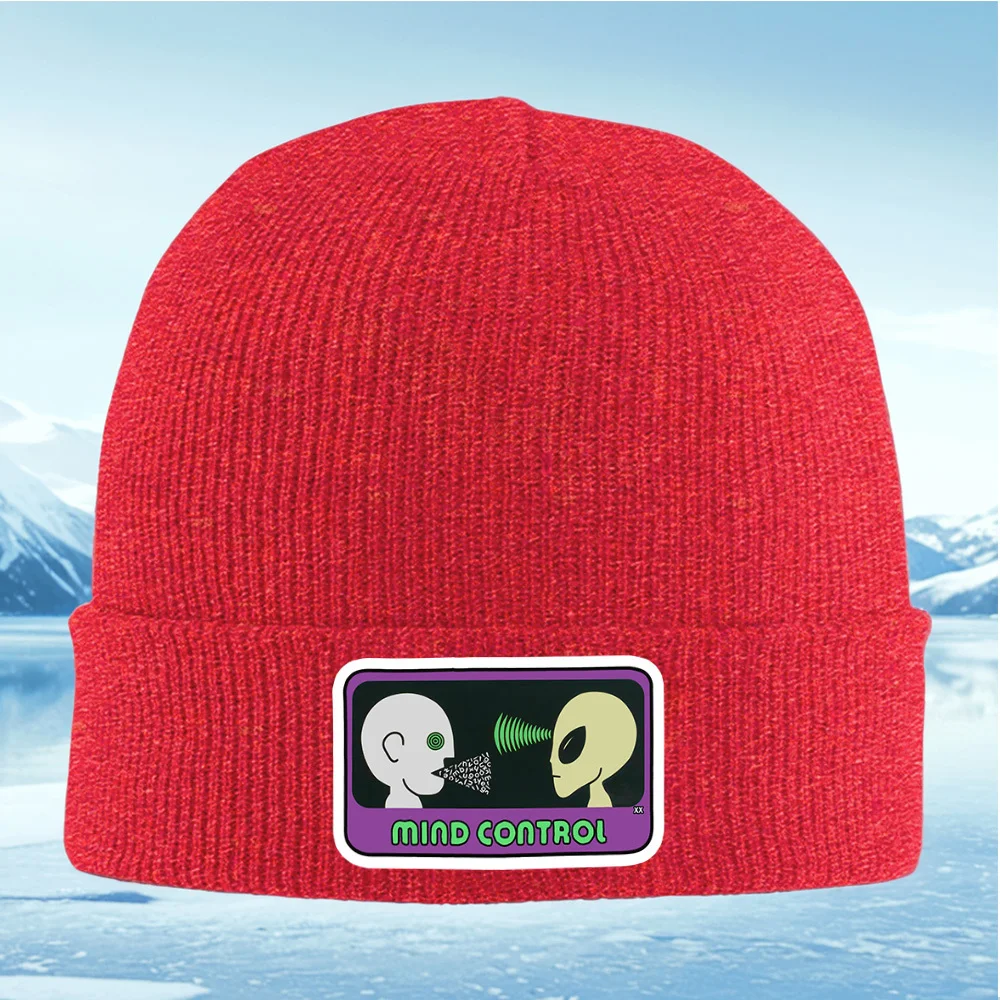 برمز العقل للتحكم الغريب يتحدث الإنسان. الرجال النساء للجنسين محبوك قبعة قبعة صوفية قبعة الشتاء الحرارية الدافئة عيد الميلاد في الهواء الطلق