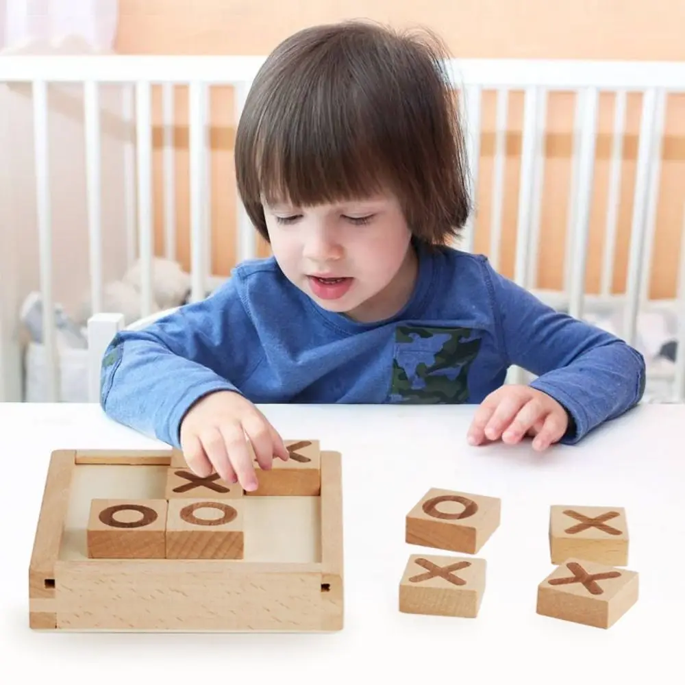 Noughts and Crosses Wooden Tac Toe Games Educational Developing Intelligent Handheld Bolt Game Montessori 2 Players