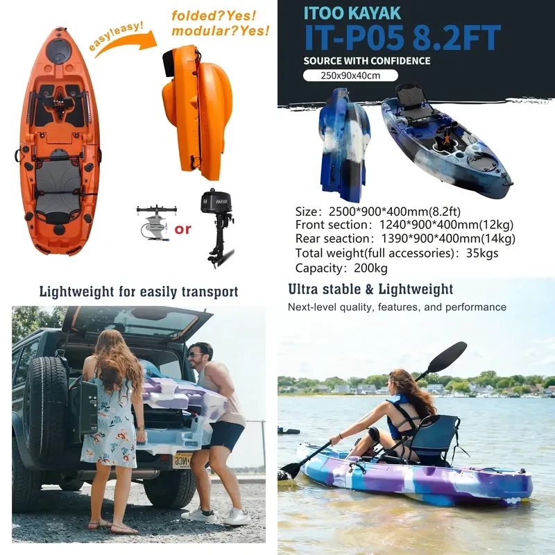 2026 NEW Modular Super Stable Perfect Performance 1 Person Folded Pedal Drive Kayak HDPE Eco-Friendly Waterproof Rowing Boat