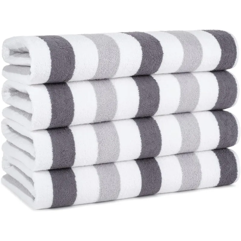 

Cabo Cabana Stripe Beach Towel - Pack of 4 - Large Soft Quick Dry Cotton Terry Towels for Pool, Swim, and Hot Tub, Ove